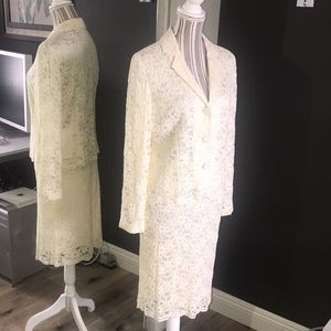 Elegant Cream Lace Women's Jacket & Skirt Set